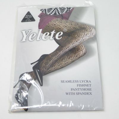 NEW Yelete Seamless Lycra Fishnet Pantyhose Black NIB Style 8816 One Size