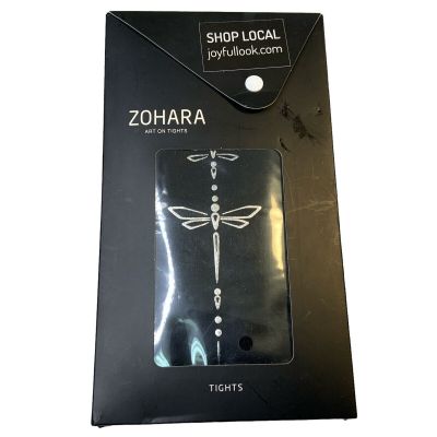Zohara Art on Footless Tights Black Silver Dragon Fly Size 4-16