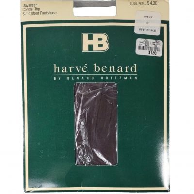VINTAGE Harve Benard Daysheer Control Top Sandalfoot Pantyhose Size C Off Black