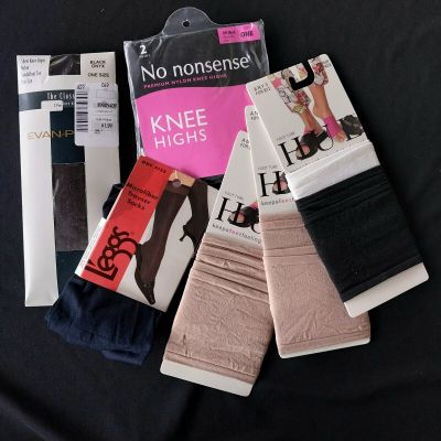 Lot 5 Hosiery: Leggs No Nonsense Evan-Picone Knee Highs + 6 Hue Foot Tubes