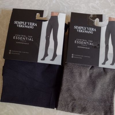 2 Pair,  Simply Vera Wang Control Top Essential Tights Super Opaque Gray & Navy