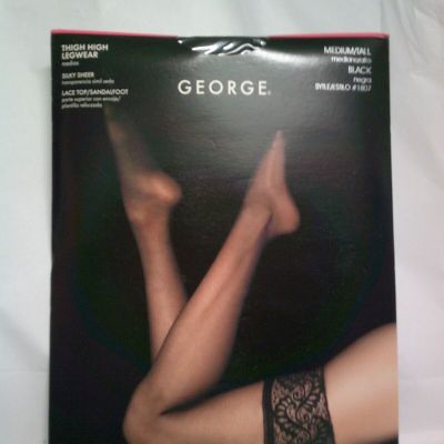 Jet Black Sexy Sheer Toe Lace Top Stay Up Thigh High Stockings Medium Tall