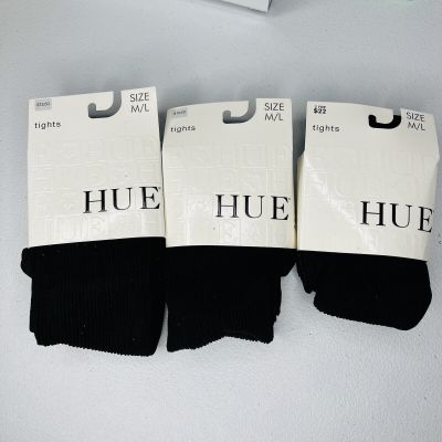 Hue Womens Classic Rib Tights With Control Top Black Size M/L 3 Pair