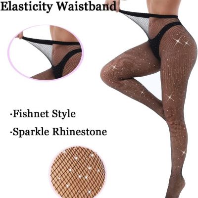 VEBZIN Sexy Sparkly Fishnets Stockings Jeweled High Waist Fishnet Tights for Wom