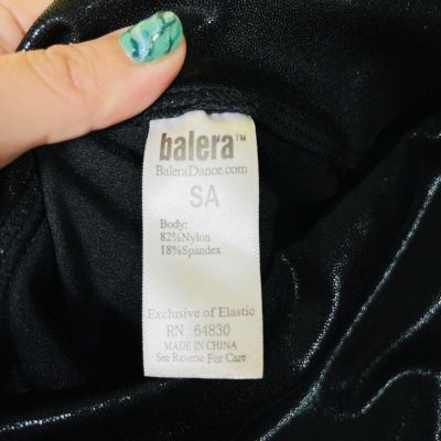 Balera Dancewear Leggings Small Black Adult Wide Waistband Metallic Wet Look