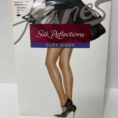 HANES Pantyhose Silk Reflections Jet Black Silky Control Top Size CD