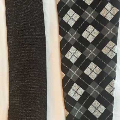 Black Fleeced Footless Tights With Sparkles, Opaque, Size S/M Set Of 2