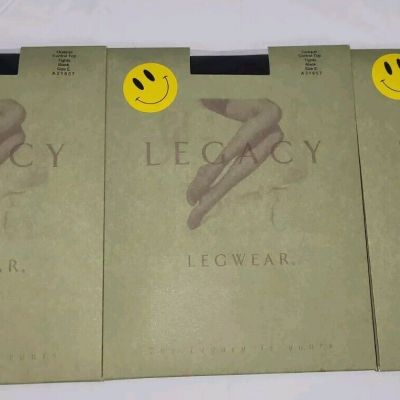 Lot of 3 Legacy Legwear A31857 Opaque Control top Tights BLACK Size E NEW