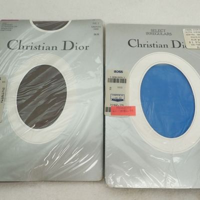 New VTG Lot of 2 Pair Christian Dior Pantyhose Size 3 & 4 Graphite & Blue