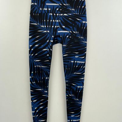 K-Deer Medium Leggings Pants Womens Blue Floral Workout Sneaker Length  A10-09