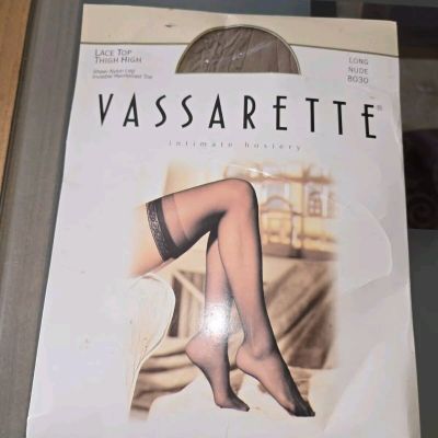 Vassarette Lace Top Thigh High Size LONG Nude Stockings NIP