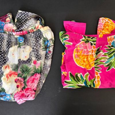 2 pair leggings size S M stretch capri and long bright floral 2 left feet