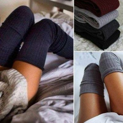 1-3 Pairs Women Girl Bar Knit Long Boot Socks Over Knee Thigh High Warm Stocking