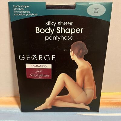 George silky sheer body shaper pantyhose plus size navy firm control top