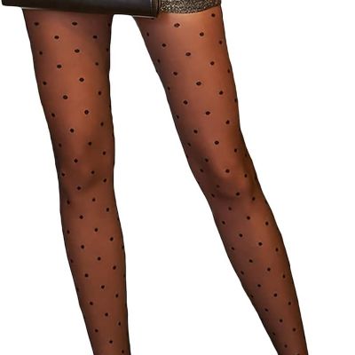 Women'S Polka Dots Print Sheer Mesh Stockings High Waist Tights Pantyhose