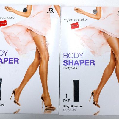 Lot Of 2 Hanes Style Essentials Size Q Black Body Shaper Silky Sheer Pantyhose