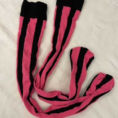 Pink Black Striped High Stockings