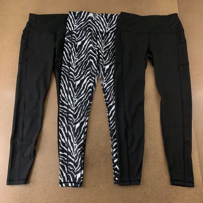 Casual Fashion Women's Size Medium Black Zebra Pocketed 3 Pack Leggings NWT
