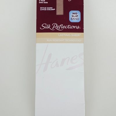2-Pair Hanes Silk Reflections Lasting Sheer No Slip Band 0A990 Little Color New