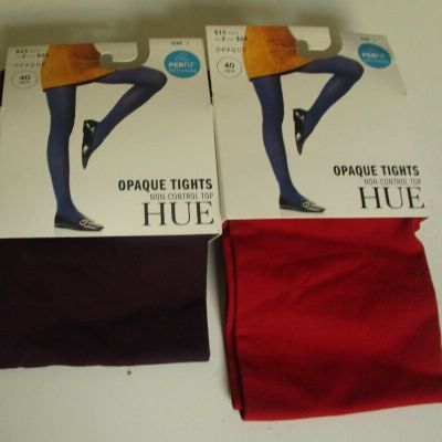 2 pair Hue Opaque Tights size 1 Deep Red & Burgundy 40 Denier perfect fit
