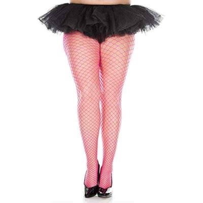 Music Legs Plus Size Mini Diamond Net Spandex Pantyhose- Hot Pink