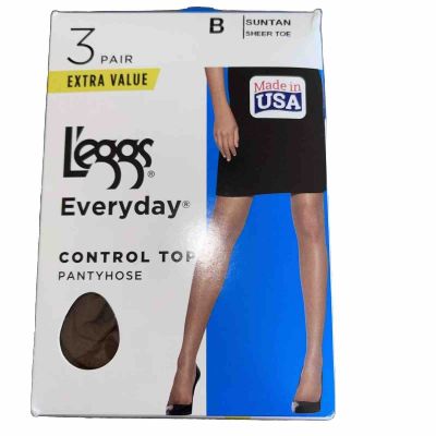 Leggs Everyday Control Top Pantyhose 3 Pair Pack Size B Suntan Medium Sheer Toe