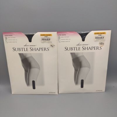 Sheer Caress Subtle Shapers Panty Hose 6419 Queen Short Off Black Two Pair
