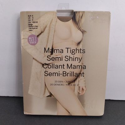 H&M Mama Maternity Tights front panel gusset Semi Shiny Beige sz SMALL 2 pcs NEW