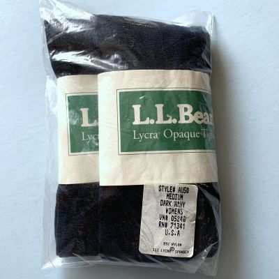 Two Pairs LL Bean Women's Dark Navy Blue Opaque Tights  Medium New Vintage USA
