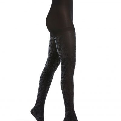 HUE 252643 Women's Luster Croc-Embossed Tights Black Size S/M
