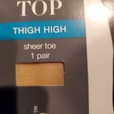 West Loop Thigh High Lace Top Silky Leg Sheer Toe L/XL Beige Mist 1 Pair