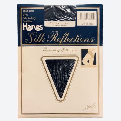 Hanes Silk Reflections Stockings Thigh Highs 2 Pair Medium Classic Navy 1988