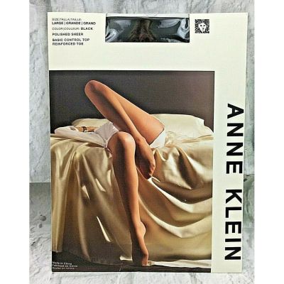 Anne Klein Polished Sheer Black Large Control Top Pantyhose Reinforced Toes