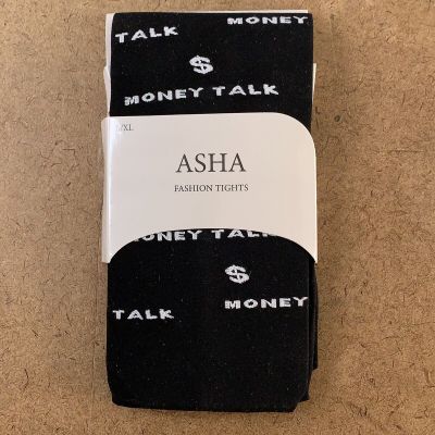 ASHA Women's Size L/XL (140-210 lbs) Black Money Talk Fashion Tights NWT