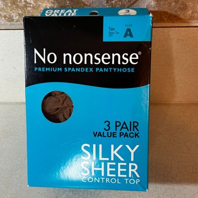 No Nonsense Premium Spandex Pantyhose 3 pair Control Top Sz A Sheer Toe