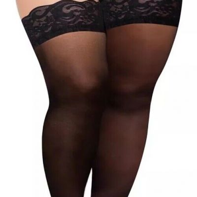 Buauty Plus Size Thigh High Stockings for Women – Lace Top Stay X-Large Black