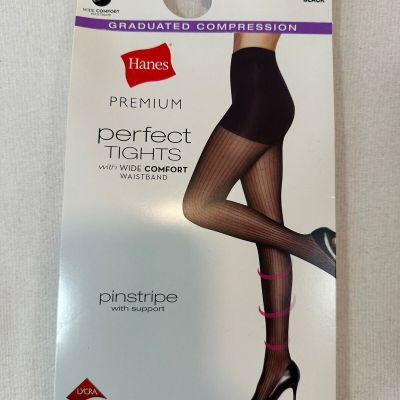 HAnes Women's Tights Control Top High Waisted Pinstripe Black Size S