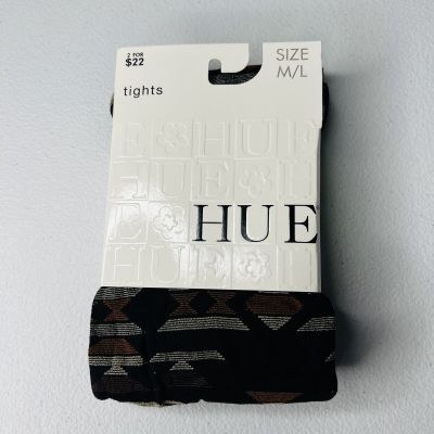 1 Pair Of Hue Womens Tribal Pattern Tights With Control Top Black Size M/L