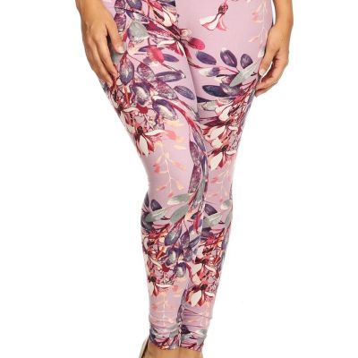 Plus Size Floral Print Full Length Leggings In A Slim Fitting Style With Band