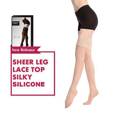 G&Y Thigh High Stockings with Silicone - 15D Sheer Lace Top Nylon Stay Up Pan...