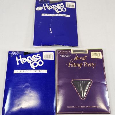 VTG NEW Hanes Too Fitting Pretty Pantyhose Size 3Q 3X Control Top Lot of 3 NOS