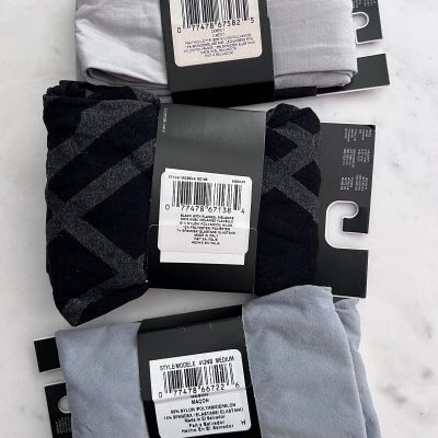 $60 DKNY Women's Tights Assorted Colors Black & Grey Set of 3 Medium