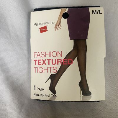 Hanes Style Essentials Fashion Textured Tights One Pair Non Contol Top Size M/L