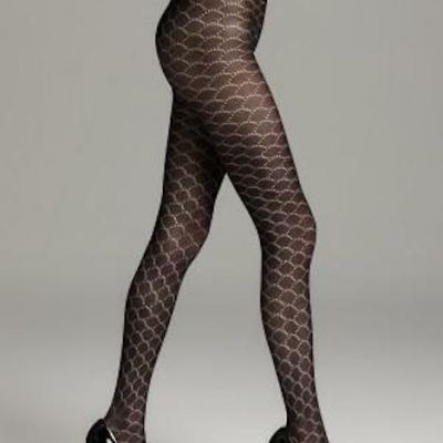 Wolford Ariella Scallped Pattern Black Small tights Hosiery $65