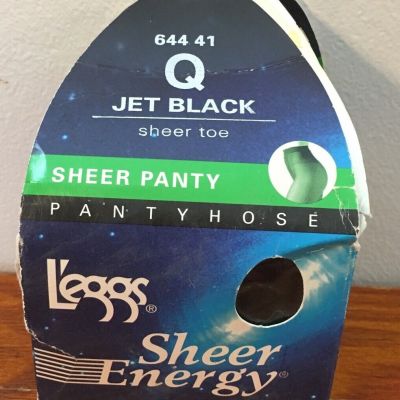 Legg's SHEER ENERGY Sheer Toe And Panty PantyHose Size Q Color: Jet Black