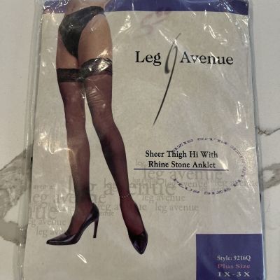 Leg Avenue Plus Size Sheer Thigh High W/ Rhinestone Anklet 1x-3x New 9216Q