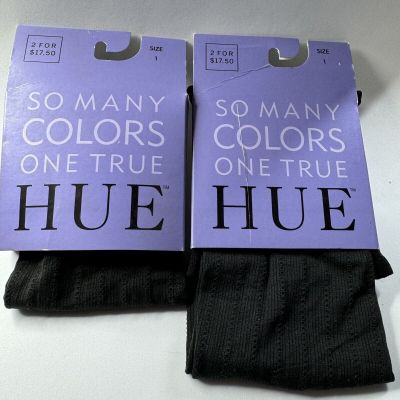 HUE Womens Vertical Textured Control Top Tights Size 1 Black 2 Pairs New