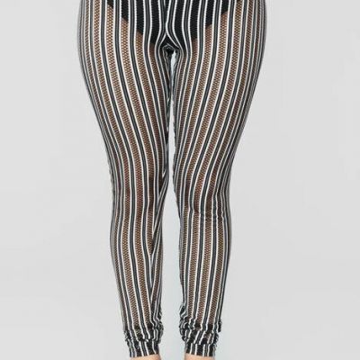 Fashion Nova Stripe It Up Mesh High Rise Leggings Plus Size 1X Beach Club Wear