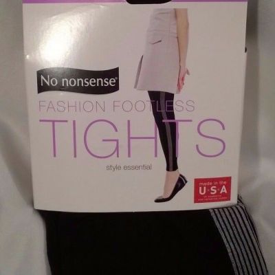 No Nonsense M/L Footless Tights BLACK/w White Stripe