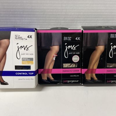 Just My Size Pantyhose Lot 4 Pair Size 4 X